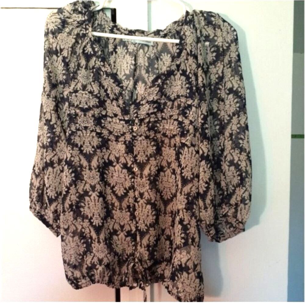 Maurices navy blue summer shirt xs 0 2  sheer feminine blouse tie waist top